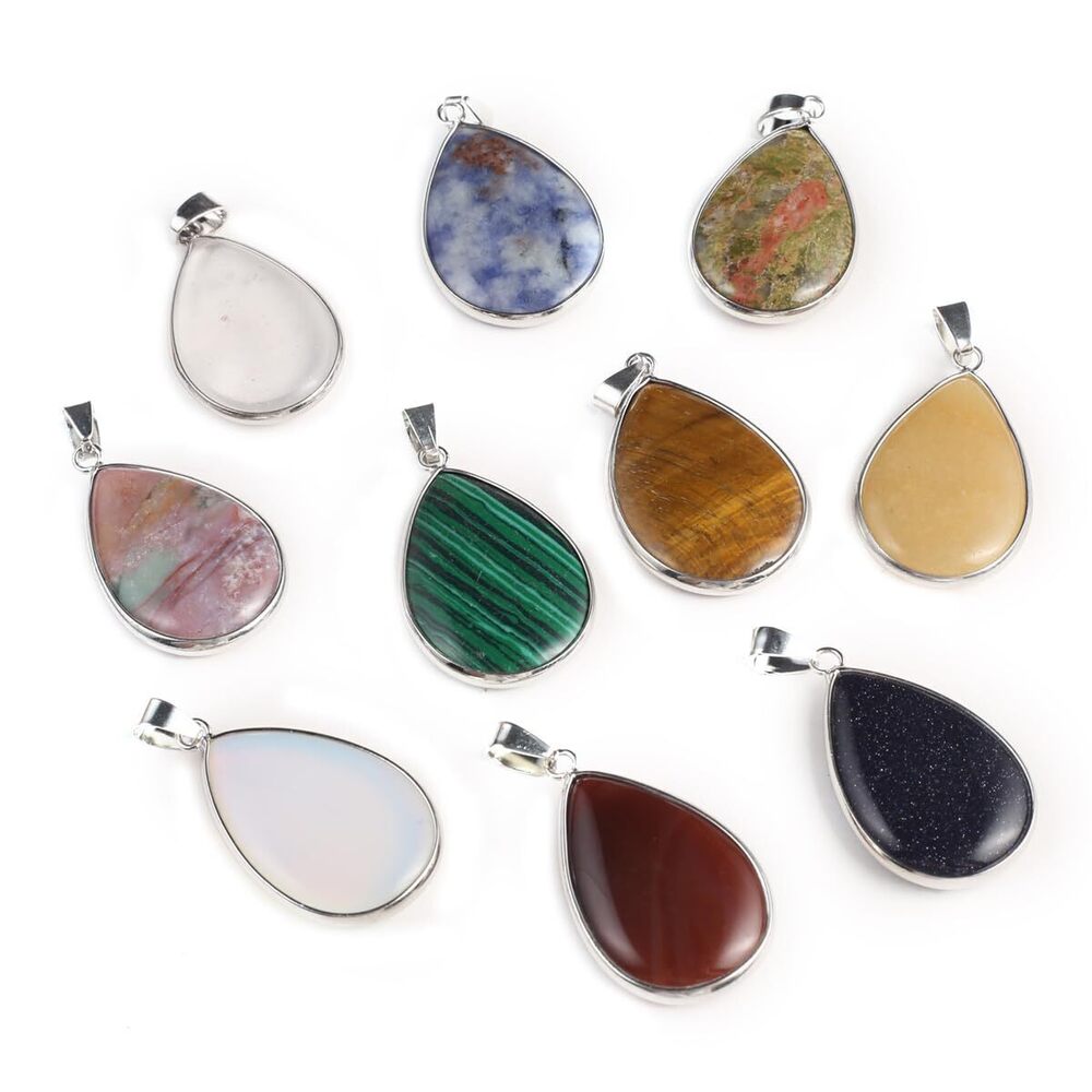 3829 8 Pcs Natural Stone Pendants Water Drop Shape Healing Crystal Agate